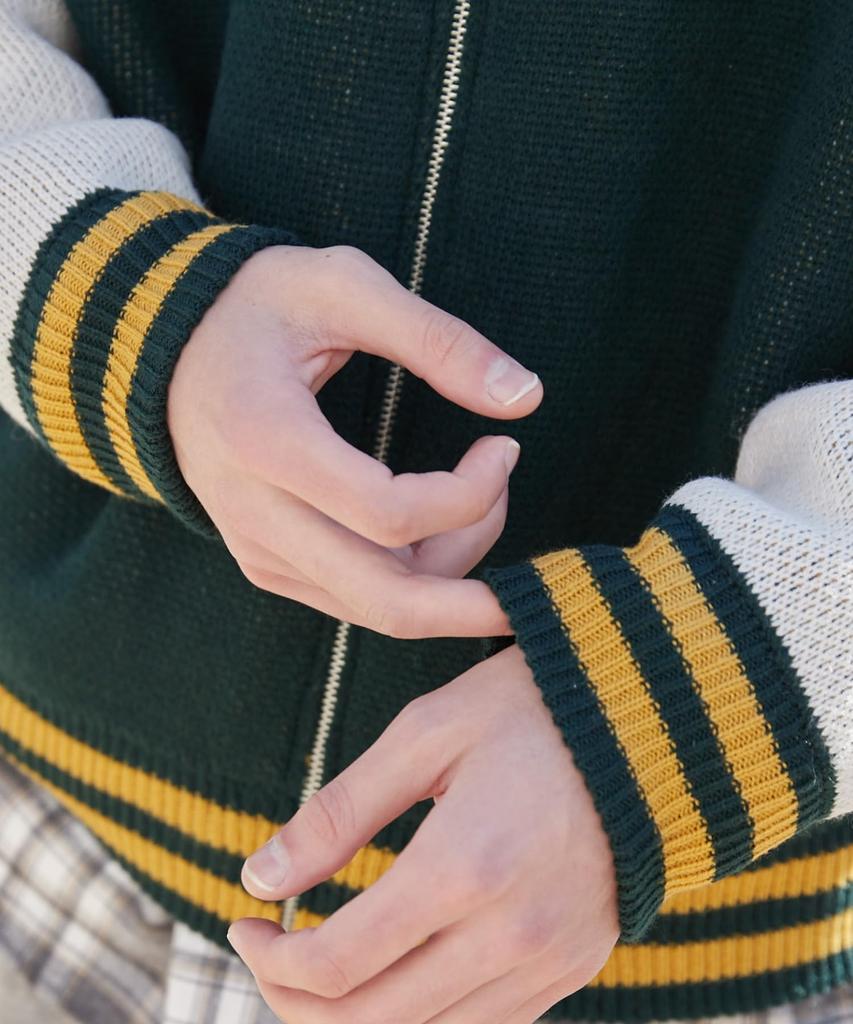 WEGO Jacquard Knit Stadium Size Green Men's Jacket, M,