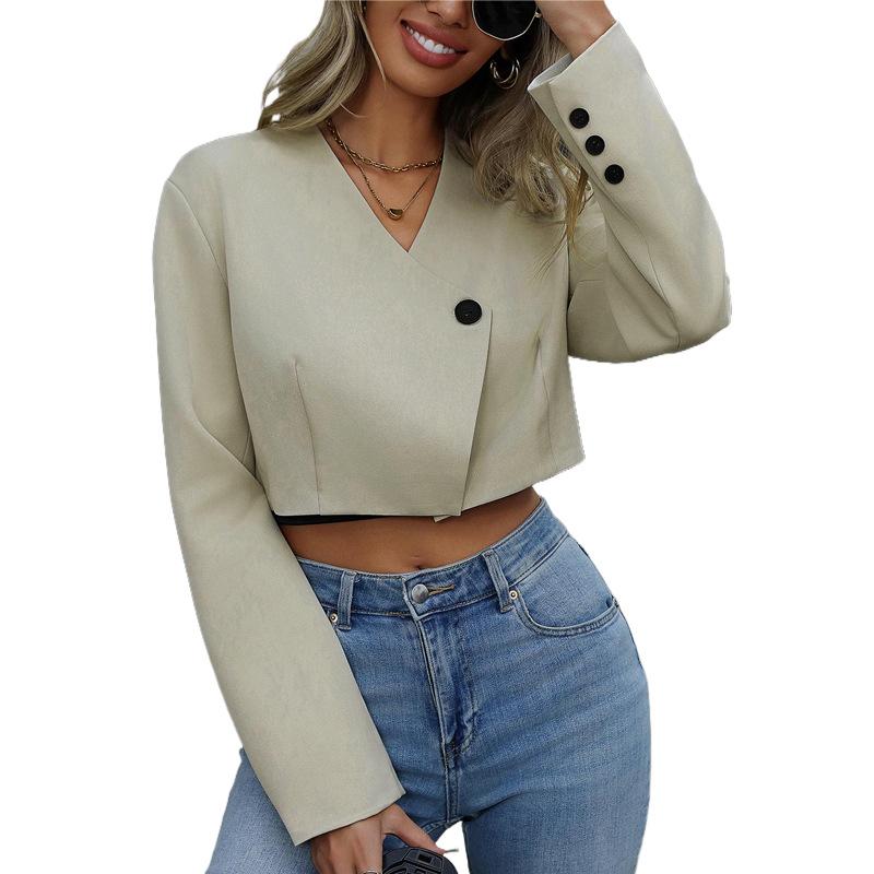 Frühling und Herbst Damen Jacke Kurz Einfarbig Blazer