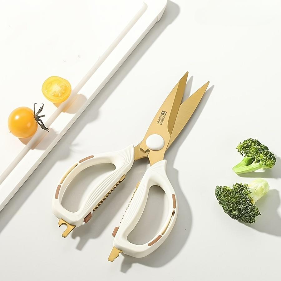 [Golden, Multi-Purpose Scissors] Golden European-Style Heavy-Duty Multi-Purpose Scissors-Rubber Elastic Handle for Easy Cutting of Meat and Vegetables