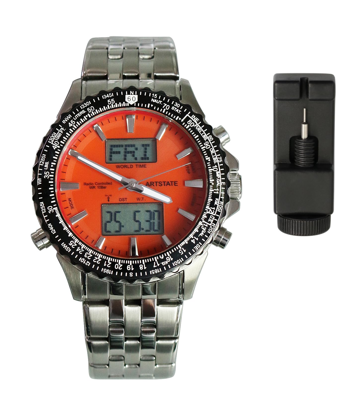 

[ARTSTATE AS3275] Men s Radio-Controlled Watch, Date and Day Display, DigitalAnalog Display, 10 ATM Water Resistance, Long Life