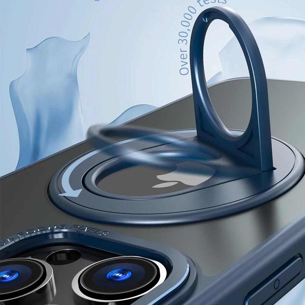Magnetische Ringhalter-Handyhüllen für iPhone 15 12 13 14 Pro Max, Abdeckung für MagSafe, kabelloses Ladeloch, stoßfeste Hülle