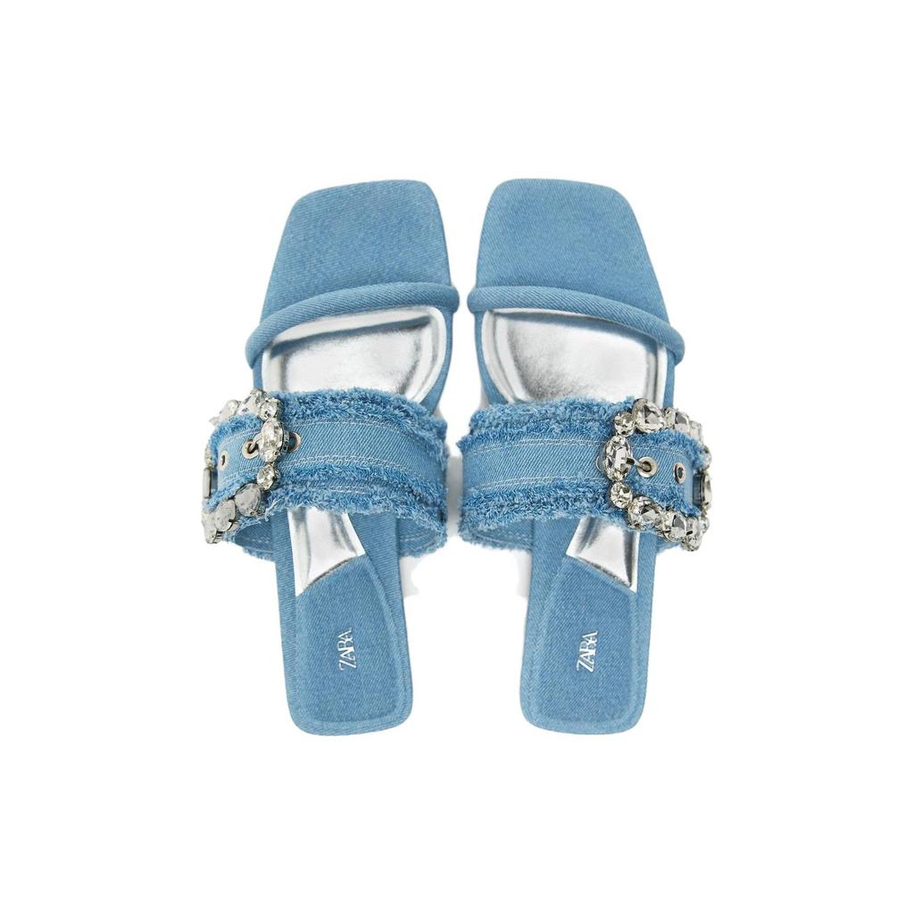 Zara Flache Schnallensandalen Damen Sandalen Blau 2648210043