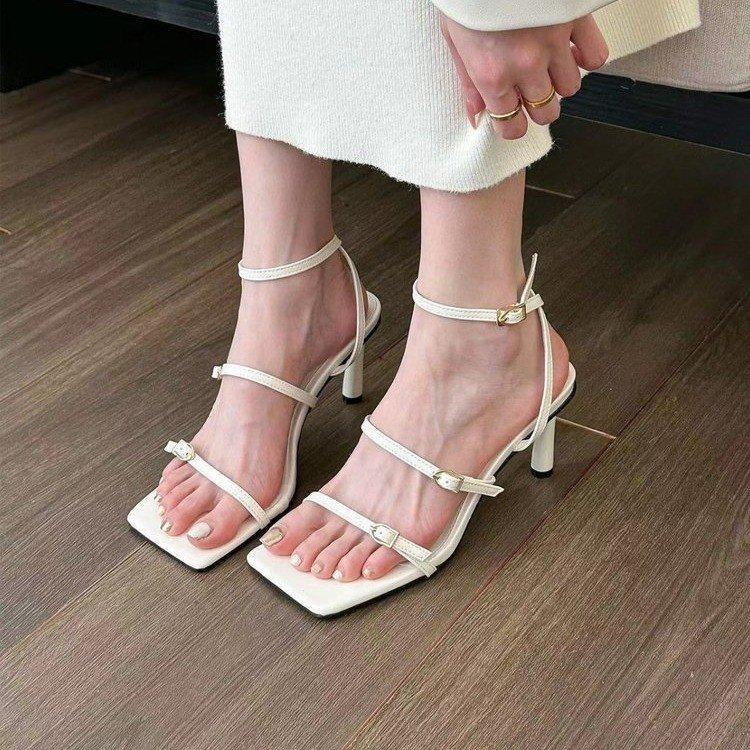 Fashion New Women's Shoes Fashion Buckle Design Square Toe Thin High Heel Sandals Shoes for Women Sandalias De Mujer 2025