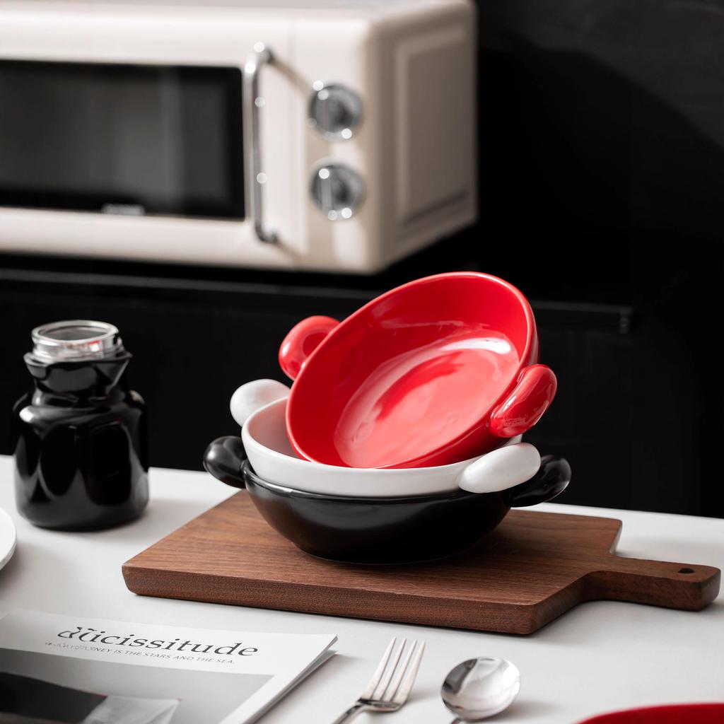 Ceramic Binaural Bowl Household Large Soup Bowl Noodle Bowl High Value Tableware Rice Bowl Oat Salad Yogurt Breakfast Bowl