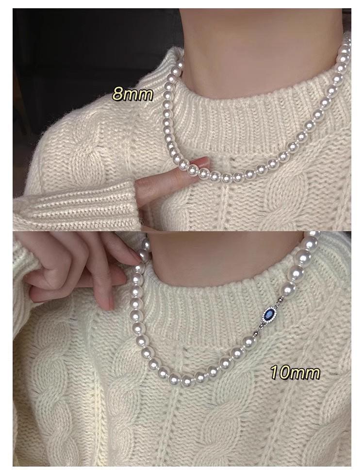 Natural Mother-of-Pearl Necklace with 925 Silver Sapphire Clasp, High Luster Shell Pearls, and Australian White Pearls.