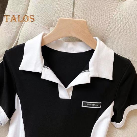 Dámské mini košilové šaty s krátkým rukávem, barevně blokované šaty s límečkem, letní ležérní šaty s výstřihem do V, bodycon šaty, párty klubové krátké šaty