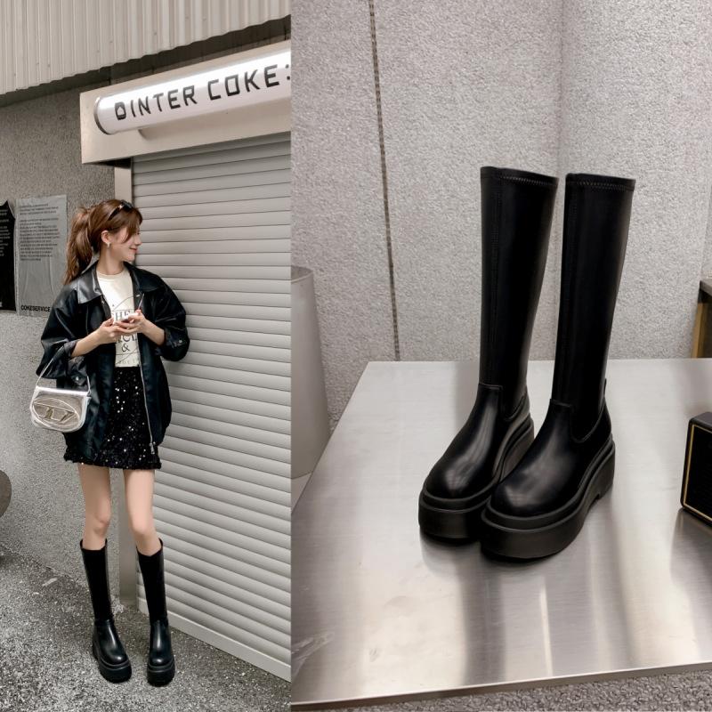 But Knee Boots Women's Autumn and Winter Velvet New Thick-soled Heightened Elastic Thin Boots Tall Knight Boots