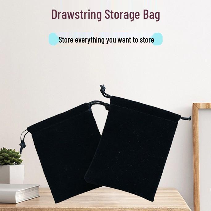 Black Velvet Jewelry Storage Drawstring Bag for Jewelry and Earphones