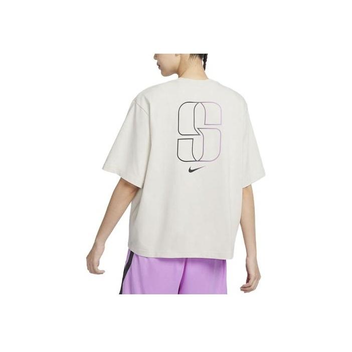 Nike Sabrina Pattern Print Ribbed Round Neck Loose Basketball Short Sleeve T-Shirt Women T-Shirts Ivory FJ2701-072