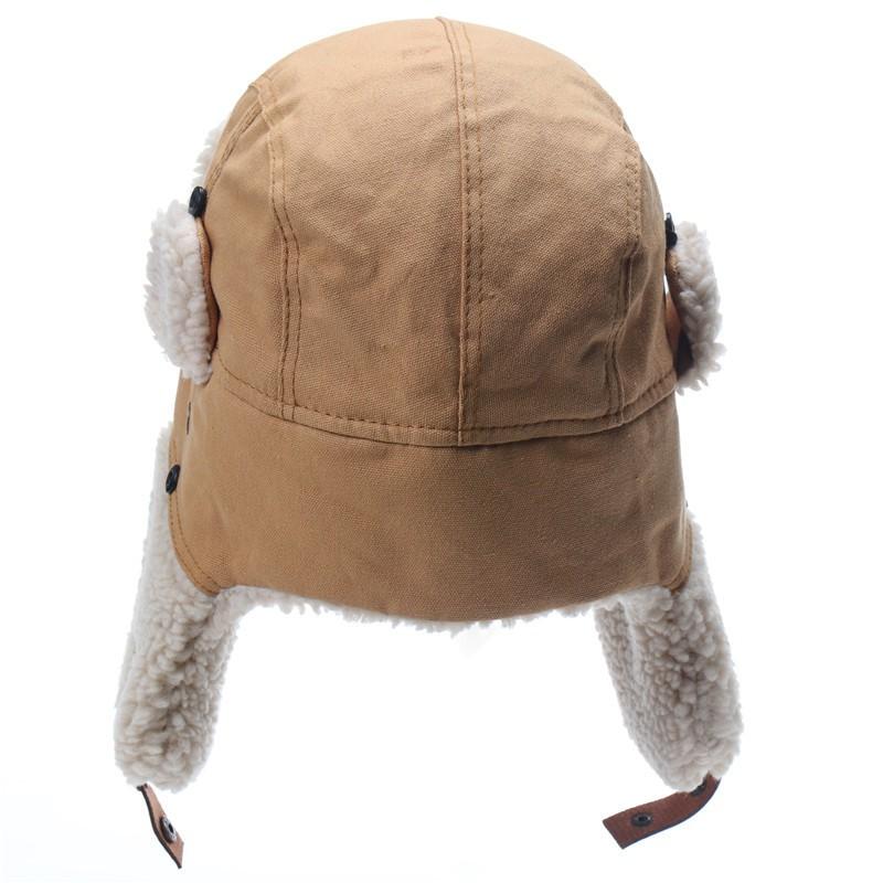 Unisex Windproof Winter Hat With Detachable Goggles Warm Fleece-Lined Canvas Cap Skiing Hiking Outdoor Activities