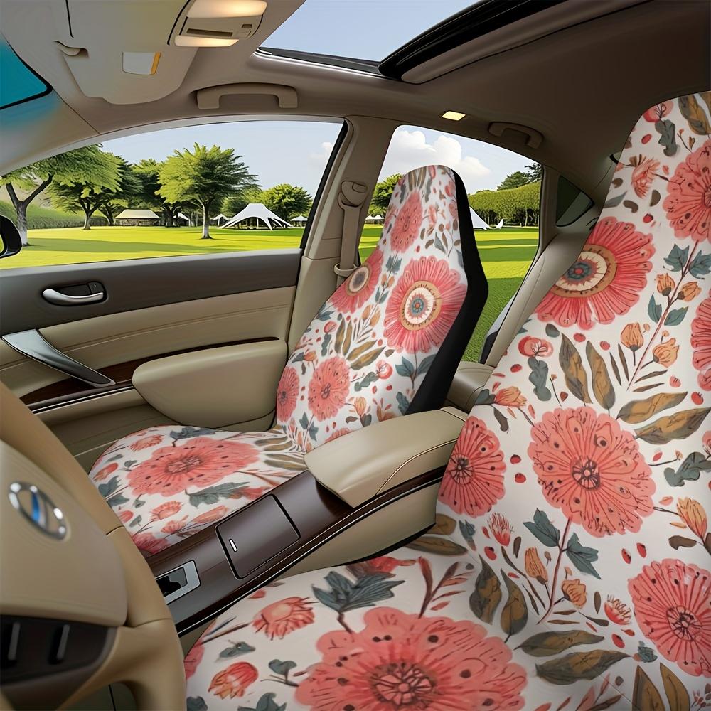 2pcs Elegant Vintage Floral Car Seat Covers - Soft & Comfortable Front Seat Covers With Red, Green, Brown, Orange, Pink, Yellow,