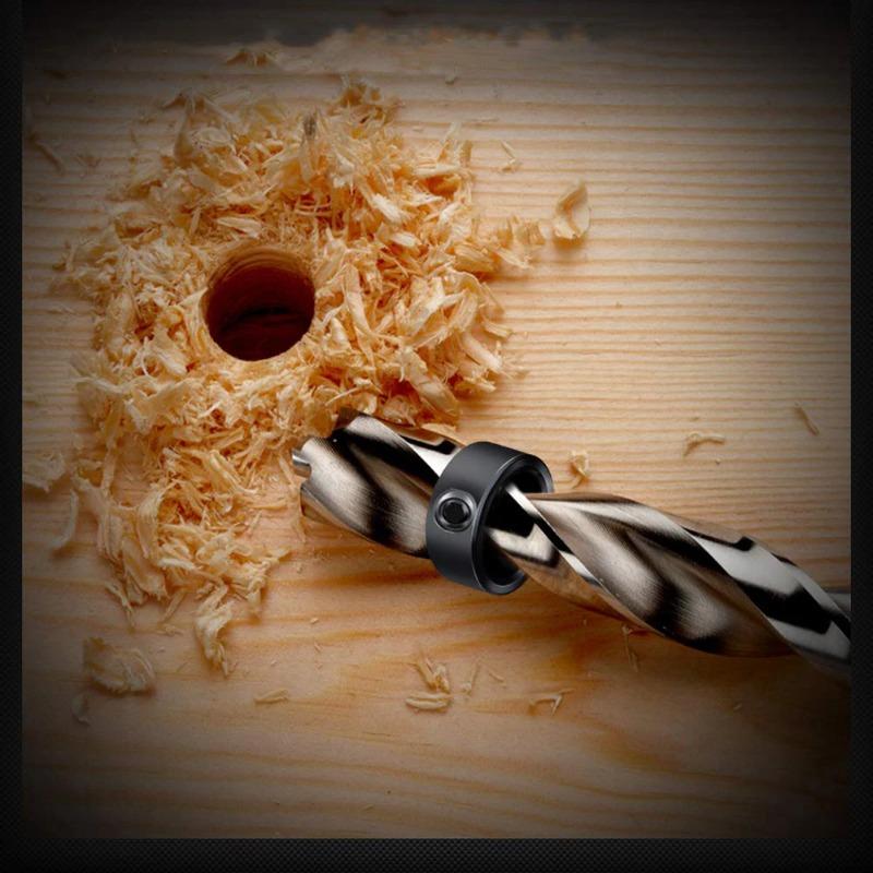 9PCS Depth Stop Drill Bit Collar Set Positioner Ring and Hex Wrench Tighten The Stopper Set Screws Woodworking Tool