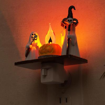 Halloween Geist Nachtlicht Stecker Flackerndes Geist Lagerfeuer Wandleuchte Zauberer Geist Nachtlicht für Kinder Geschenk Halloween Party Dekoration