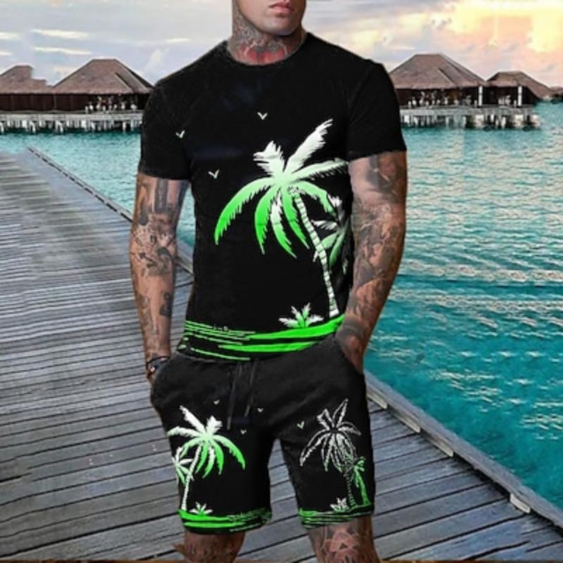 Men's Graphics Coconut Tree 2 Piece T-shirt Set Shorts and Clothing Short Sleeve Hawaiian Designer Casual Designer Casual Outdoor Vacation Daily 3D