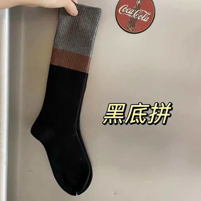 

Gray Black And White Spliced Double Needle Calf Socks Autumn Pure Cotton Long Knee Socks Slim Pile Socks One size fits all чорний