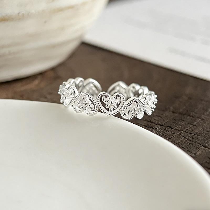 Xiaomi BF CLUB 925 Sterling Rings for Women Simple Geometric Handmade Irregular Retro Hollow Heart Ring Allergy For Birthday Gift
