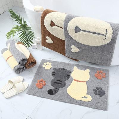 Cartoon Flocking Bedroom Bathroom Toilet Absorbent Non-slip Carpet Floor Mat Cute Cat Entrance Door Mat