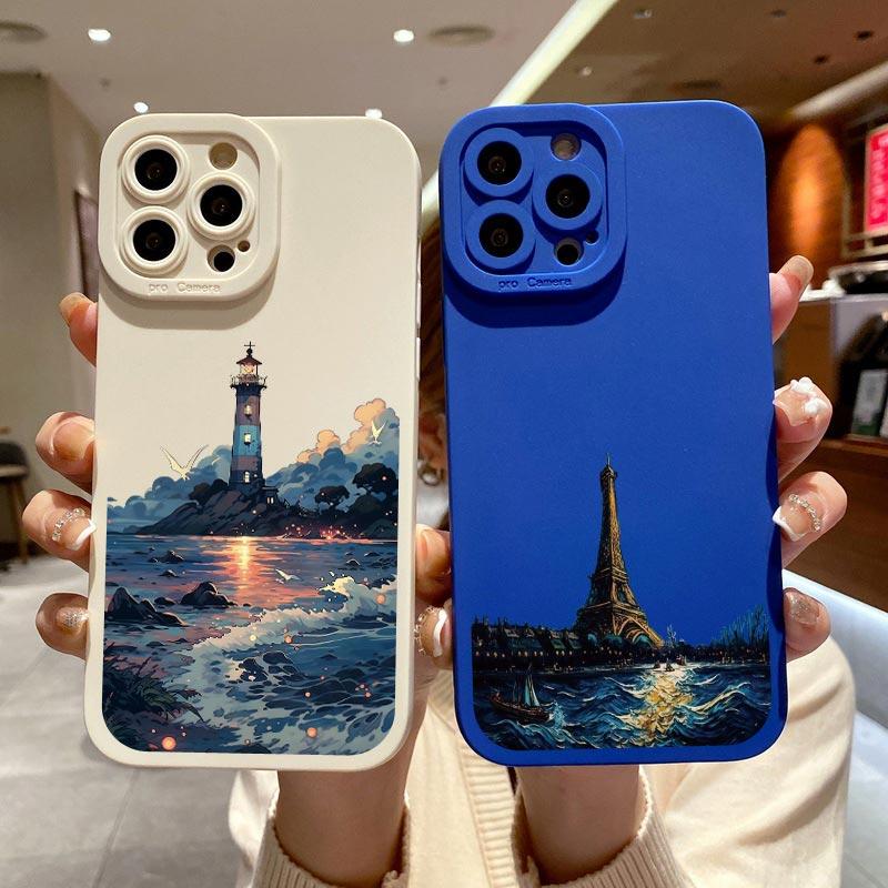 Abstrakter Stil Leuchtturm Handyhülle Für iPhone XS XR X 11 12 13 14 Pro Max 7 8 14 Plus SE 2020 Weiche Silikon Rückseite Hüllen