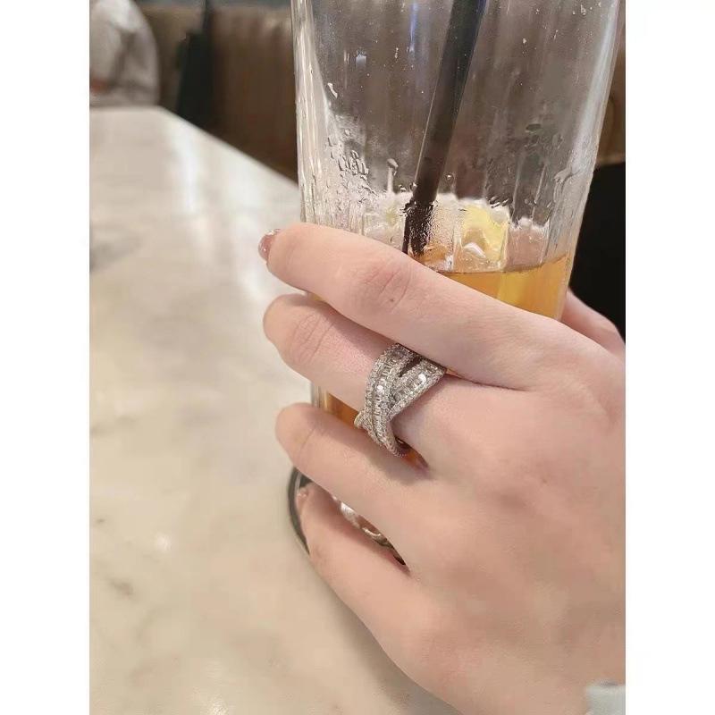 Trendy Retro Zircon Cross Ring: Japanese-Korean Luxe, Open-Design, Statement Index Finger Ring Adjustable Opening
