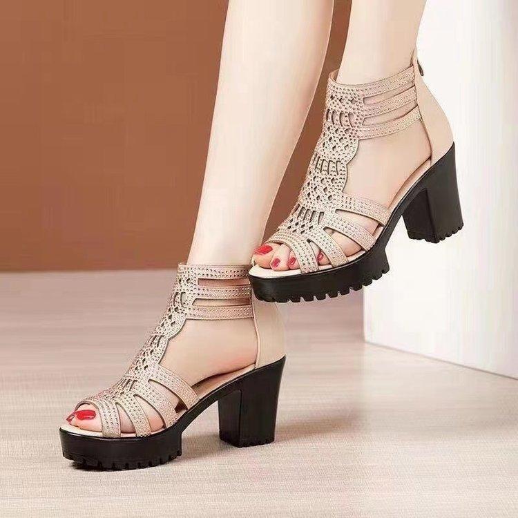Roman Sandals Women Chunky Heel Non Slip Open Toe Summer Footwear For Casual Wear