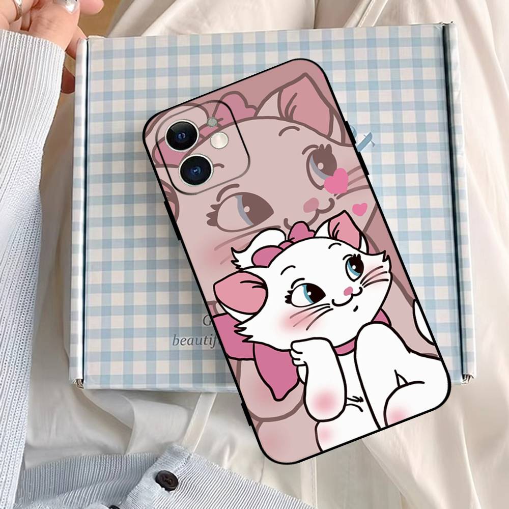 M-Marie Cat Cute Phone Case For IPhone 1716 15 14 13 Pro Max 11 12 Mini X Xs XR Black Silicone Cover