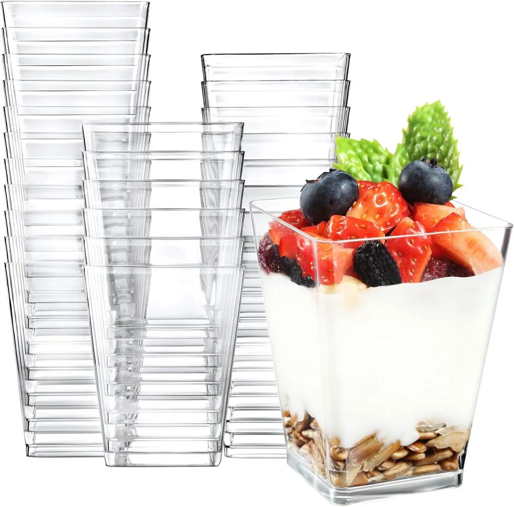 5-100PCS Disposable Plastic Dessert Cups Reusable Clear Ladder Shaped Cup Appetizers Cake Ice Cream Cup for Party Wedding