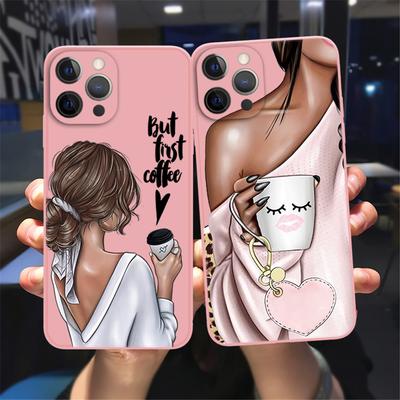 Pretty Girl Phone Case For iPhone 11 12 13 Pro Max X XR XS MAX X 6s 8 7 Plus 13Mini Luxury Coffee Travel Pink Soft Silicone Case