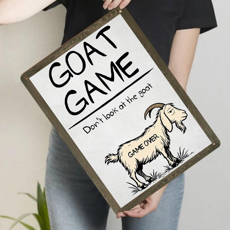 

Funny Goat Game Metal Wall Art Creative Home Decor Dont Look at the Goat Challenge Cartoon Animal Hanging Decoration 20x30cm（7.8x11.8inch）