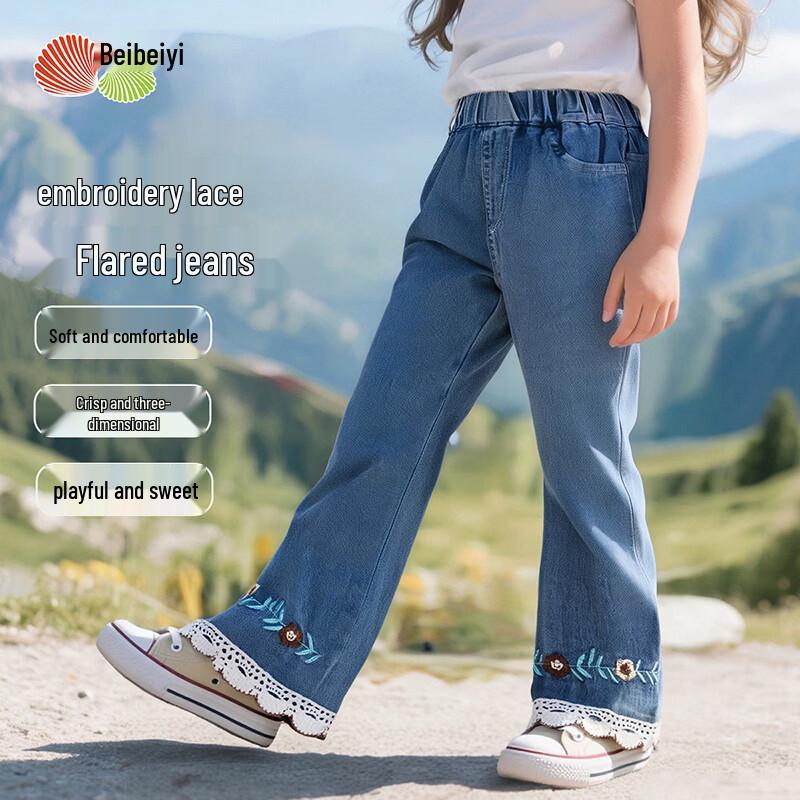 Джинсовые брюки клеш с вышивкой для девочек Beibeiyi 120