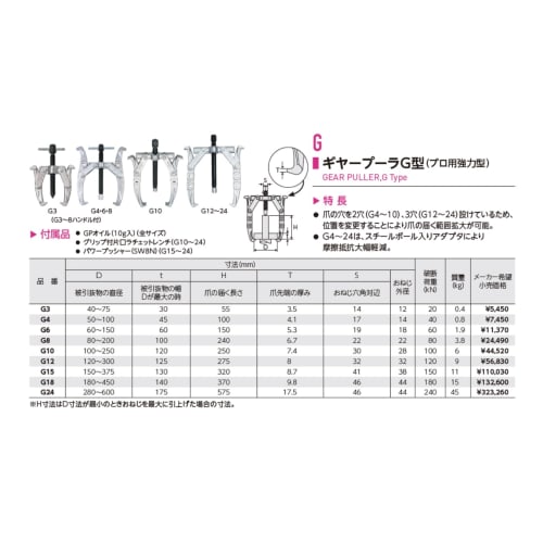 Super Gear Puller G-type, professional reinforced type D (diameter of pulled object): minimum 120, maximum