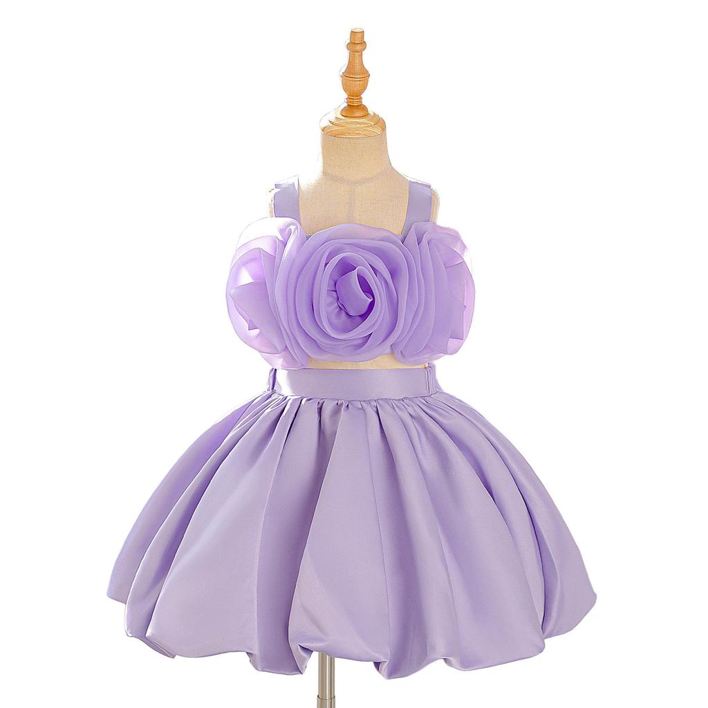 2025 Mädchen 3D Blumen Zweiteiliges Kleid mit voluminösem Rock – Festival & Abend Prinzessinnenkleid