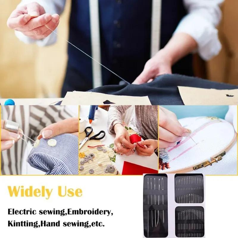 Ensemble d'Aiguilles à Coudre à la Main en Acier Inoxydable Robuste avec Aiguilles à Broder à Œillet Large - Tailles Assorties pour Travail à l'Aiguille, Couture