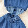 Chic Hong Kong style retro denim dress women's design sense breasted hollow slim fit medium and long split knee skirt
