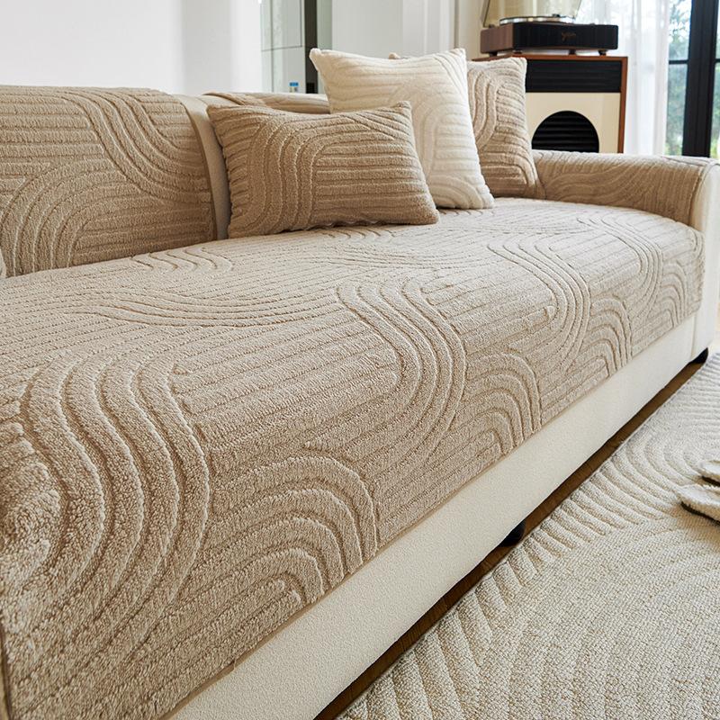 Thickened plush sofa cushion autumn and winter new 2025 straight row one-piece high-grade non-slip seat cushion sub-cover cloth towel