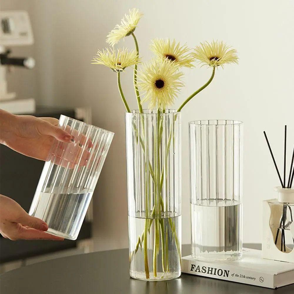 Modern Transparent Flower Vase Striped Style Decorative Bottles  Restaurant Centerpiece