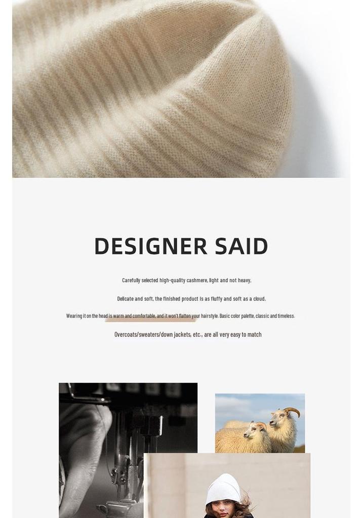 Women's 100% Pure Cashmere Ribbed Hat - Autumn/Winter Fashion, Warm, Cold-Proof, Color Block Design.