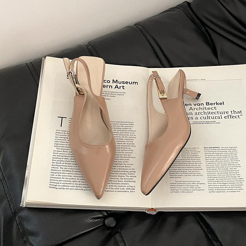 

Новые женские сандалии с острым носком, модные туфли-слингбэки с пряжкой, элегантные сандалии на высоком каблуке для улицы 35 телесный