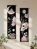 1pc Boho Skull & Moon Black Tapestry, Floral Butterfly Mushroom Print Wall Hanging with Tassels, Wall Art Decor for Home & Party