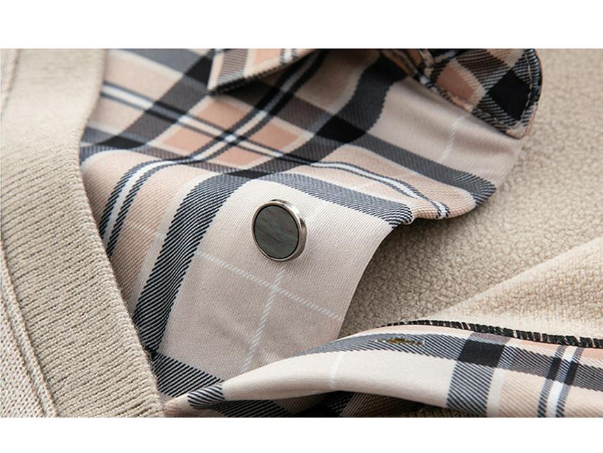 Men's Autumn/Winter Fake Two-Piece Knit Sweater with Velvet Warm Shirt Collar