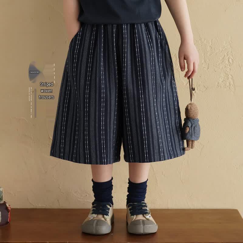 Boys  Japanese Style Striped Loose Fit Capri Pants 110