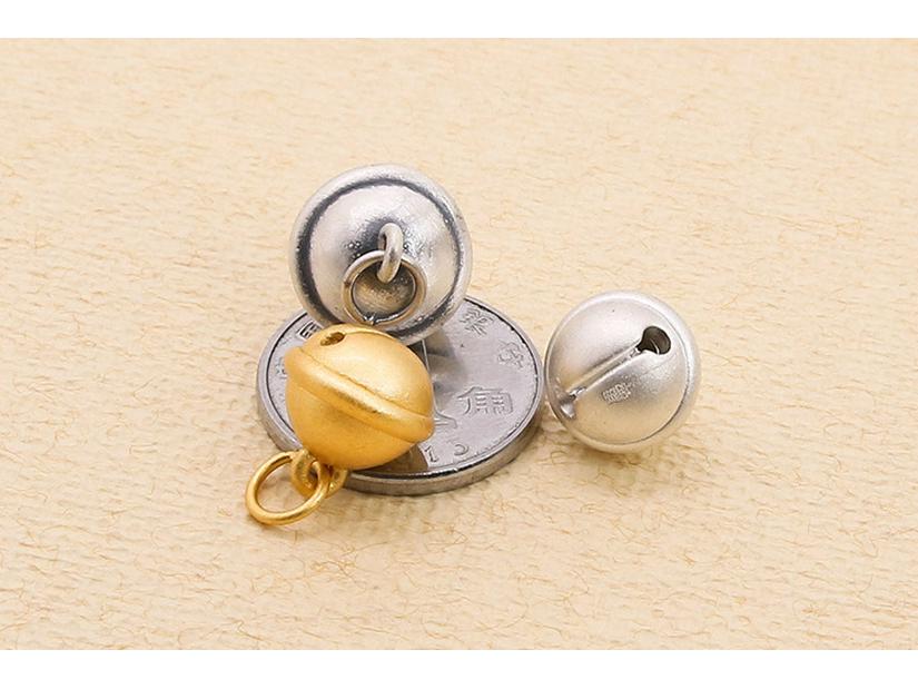 S999 Sterling Silver 3D Frosted Baby Bell Pendant Charm for DIY Beading/Braiding (Non-Ringing)