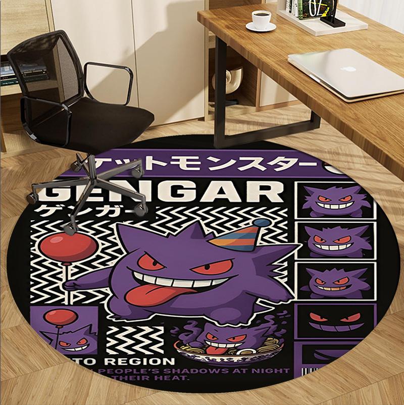 Gengar Pattern Round Rug, Indoor/Outdoor Mat, for Picnic, Gameroom, Bedroom, Office, Living Room, Home Decor Carpet, Birthday Gift