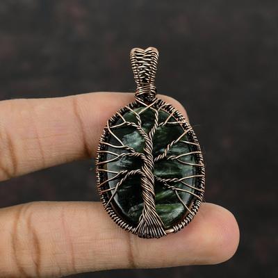 Pendentif Séraphinite Arbre de Vie Fil de Cuivre Enroulé Bijoux Pendentif Pierre Précieuse Bijoux Faits Main Pendentif Cuivre Cadeau de Fiançailles Pendentifs en Fil de Fer