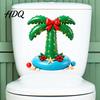 Durable PVC Holiday Stickers Christmas Toilet Lid Decal Tropical Coconut Tree Bathroom Stickers Island Easy Apply Decals Style Restroom Mural