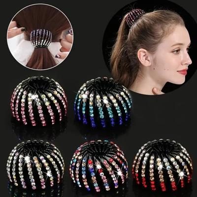Women Bun Crystal Hair Claw Nest Horse Tail Head Clip Fashion Female Ponytail Headwear Horsetail Buckle Hair