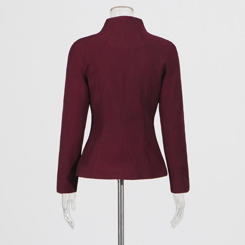 French Retro Elegant Style Suit Standing Collar Waist Invisible Hook Button Coat High Skirt Women's
