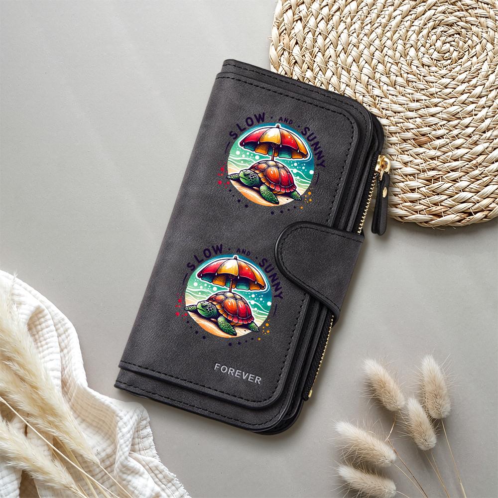 Cute Turtle Print Women Long Wallet Casual Large Capacity Portable Card Holder Fashion Daily Use Purse
