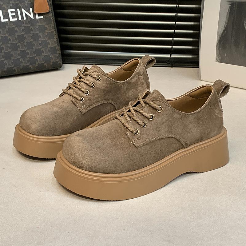

Fashion retro round head heightening platform shoes for women s new spring lace-up single shoes for women 40
