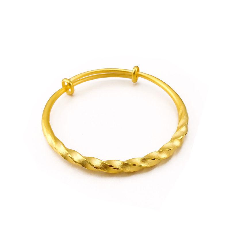 Vietnamese Sand Gold Frosted Twist Bangle: Brass Gold-Plated Push-Pull Style Women's Fashion Bracelet