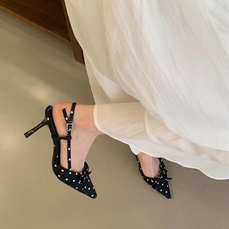 Bowknot Baotou Slippers Women's Outer Wear Pointed Toe Shallow Mouth Back Air Non-slip Temperament High Heels